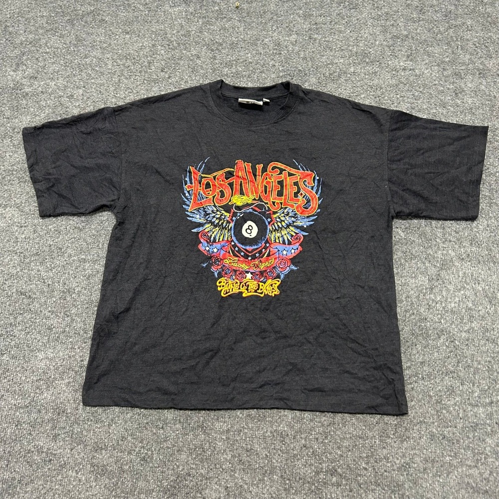 Daisy Street T-Shirt Womens Size M Charcoal Grey Los Angeles 8 Ball Graphic Boxy